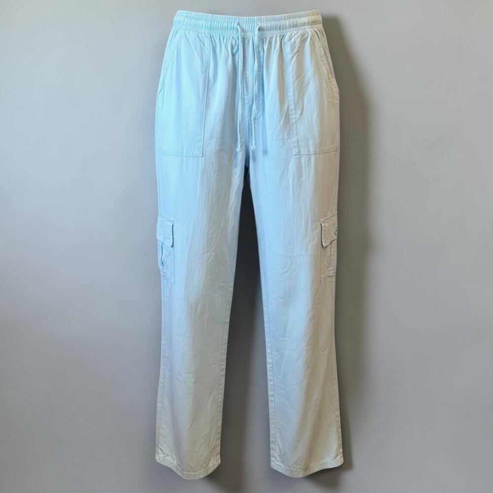 Giocam Womens XL Light Blue 100% Cotton Cargo Pants NWT Drawstring Beach Resort